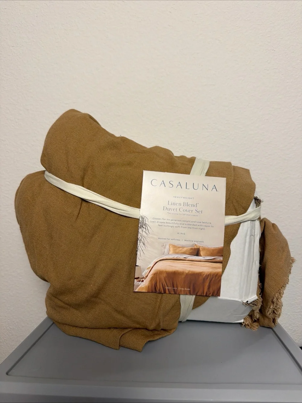 Casaluna Linen-Blend Duvet Cover Set in Warm Brown king new